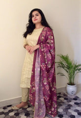 Almond Suit Set With Silk Dupatta
